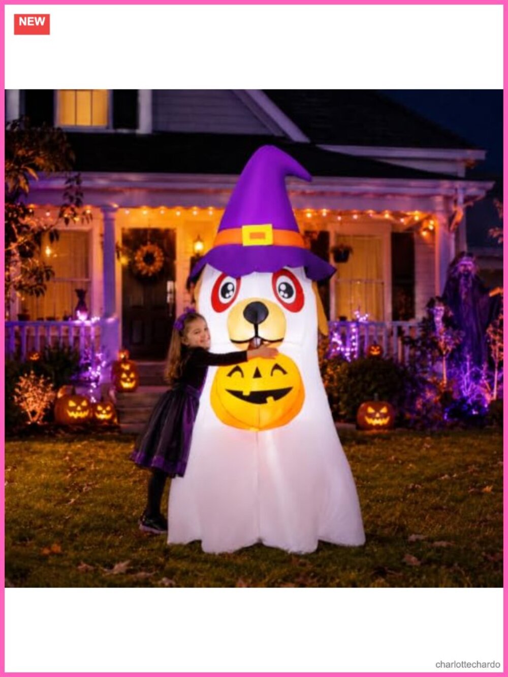 6.2 Ft Halloween Inflatable Dog with Pumpkin Built-in LEDs Outdoor Yard Decor